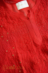 Ishq Georgette 4PC Chikankari Kurta Set with Resham Jaal and Mukaish work – Red