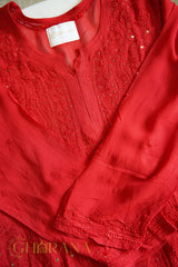 Ishq Georgette 4PC Chikankari Kurta Set with Resham Jaal and Mukaish work – Red