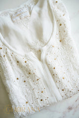 Ishq Georgette Kurta in Resham Jaal and Mukaish work_White