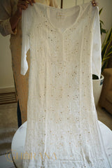 Ishq Georgette Kurta in Resham Jaal and Mukaish work_White
