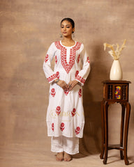 Ananya MulMul Straight kurta White with Red thread embroidery