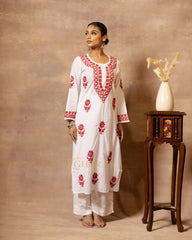 Ananya MulMul Straight kurta White with Red thread embroidery