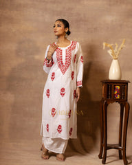 Ananya MulMul Straight kurta White with Red thread embroidery