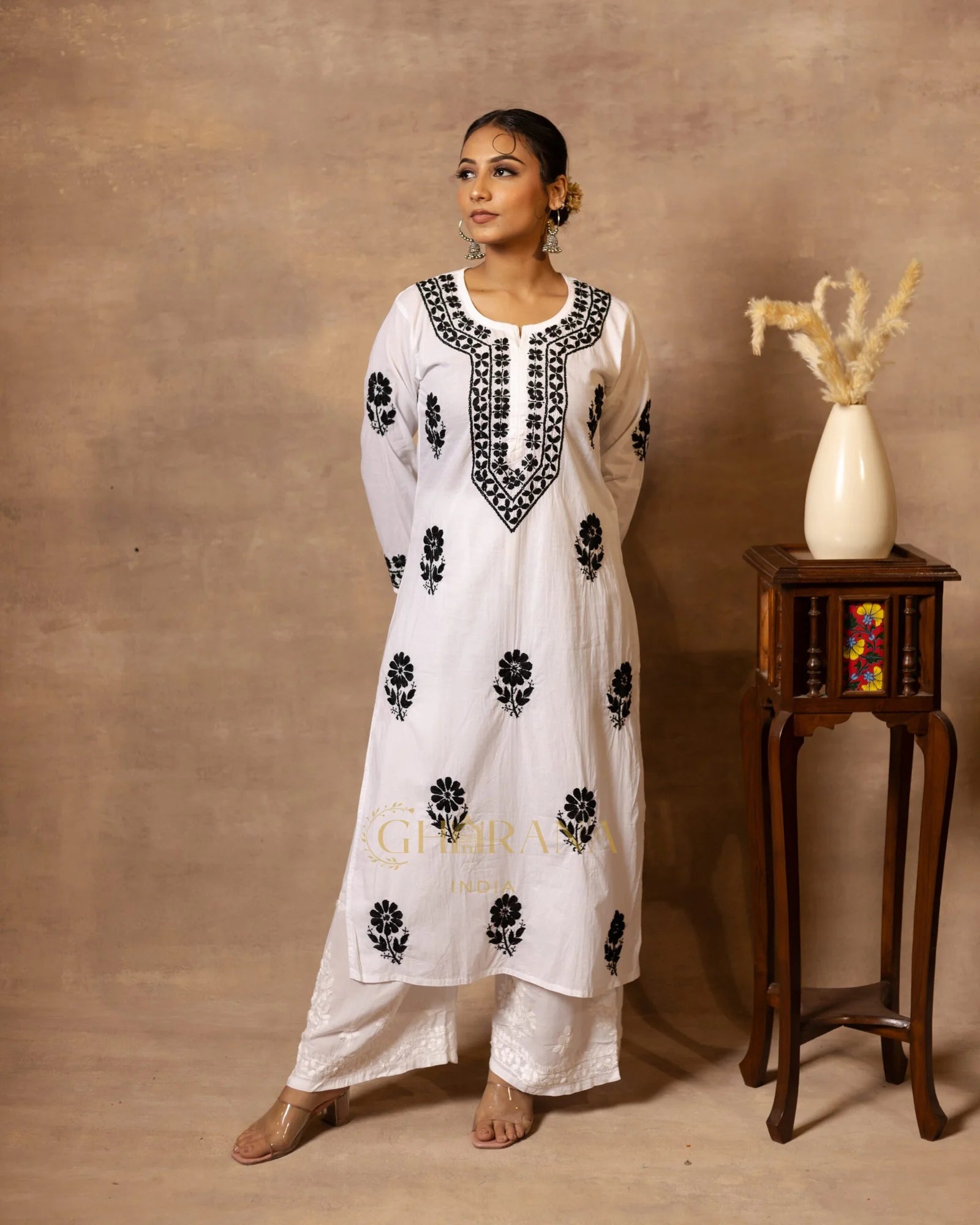 Ananya MulMul Straight kurta White with Black thread embroidery