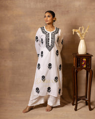 Ananya MulMul Straight kurta White with Black thread embroidery