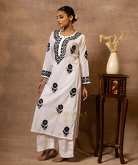 Ananya MulMul Straight kurta White with Black thread embroidery