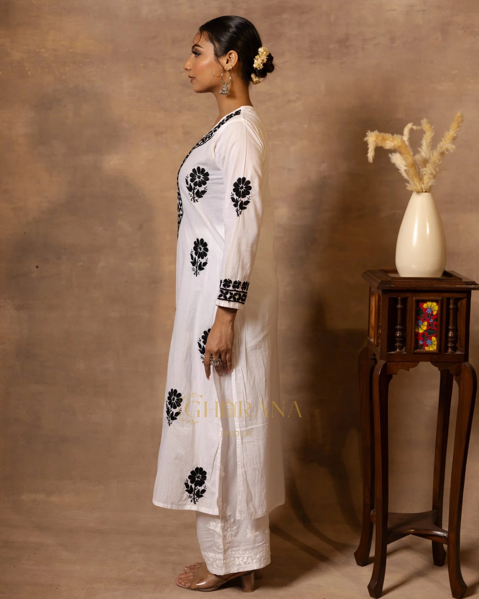 Ananya MulMul Straight kurta White with Black thread embroidery