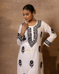 Ananya MulMul Straight kurta White with Black thread embroidery