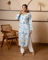 Eesha Chikankari Premium Mulmul Floral Printed Kurta