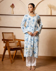 Eesha Chikankari Premium Mulmul Floral Printed Kurta