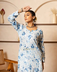 Eesha Chikankari Premium Mulmul Floral Printed Kurta