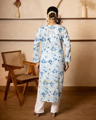 Eesha Chikankari Premium Mulmul Floral Printed Kurta
