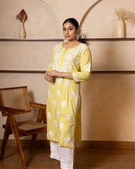 Myra Modal fine cotton chikankari Kurta – Light Green