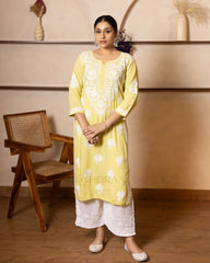 Myra Modal fine cotton chikankari Kurta – Light Green
