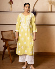 Myra Modal fine cotton chikankari Kurta – Light Green