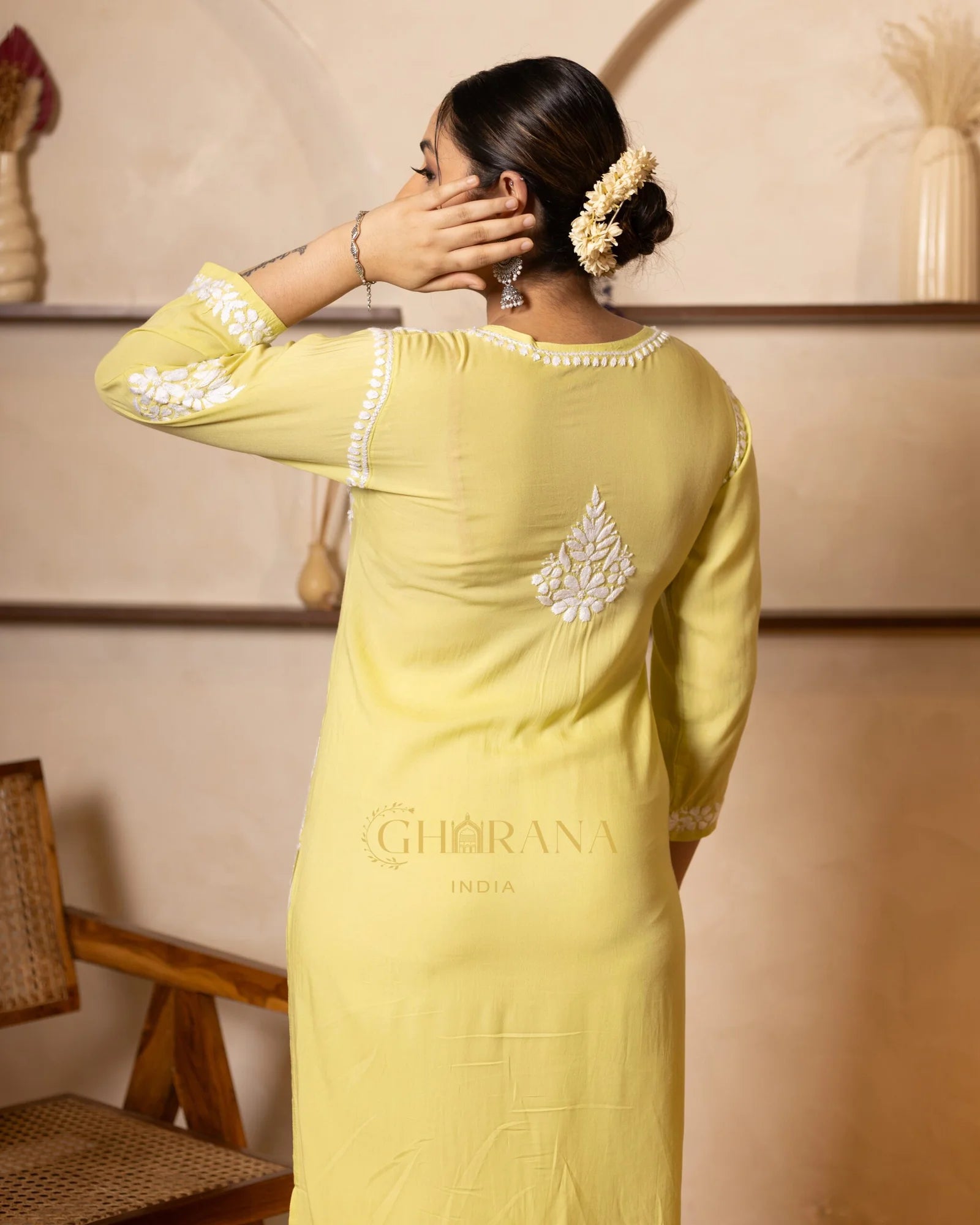 Myra Modal fine cotton chikankari Kurta – Light Green