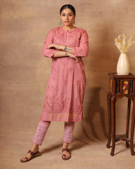 Dobby cotton Chikankari 2 piece suit set with fine hand embroidery- Blush Pink