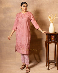 Dobby cotton Chikankari 2 piece suit set with fine hand embroidery- Blush Pink