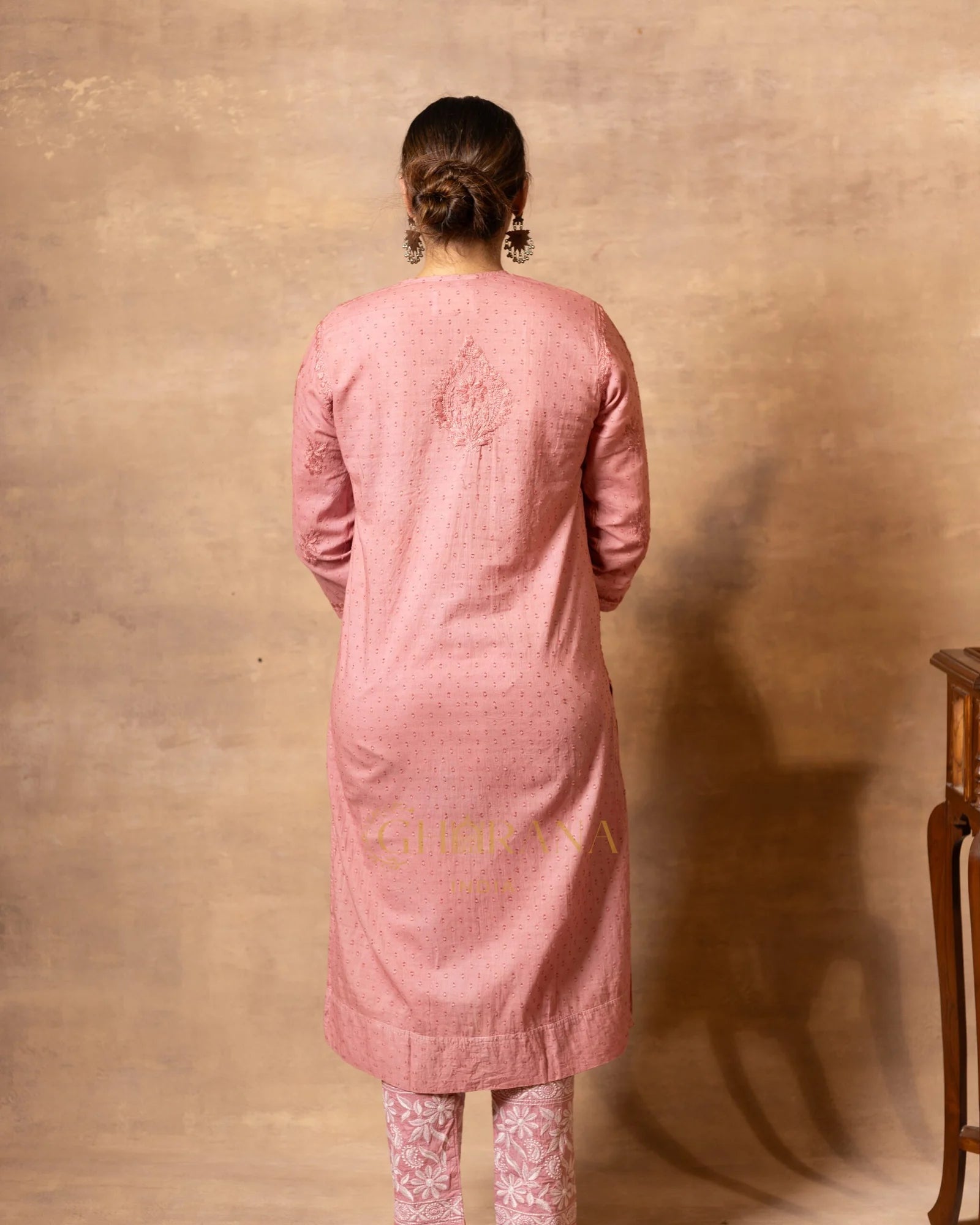 Dobby cotton Chikankari 2 piece suit set with fine hand embroidery- Blush Pink