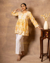 MulMul cotton printed fine embroidery chikankari Top