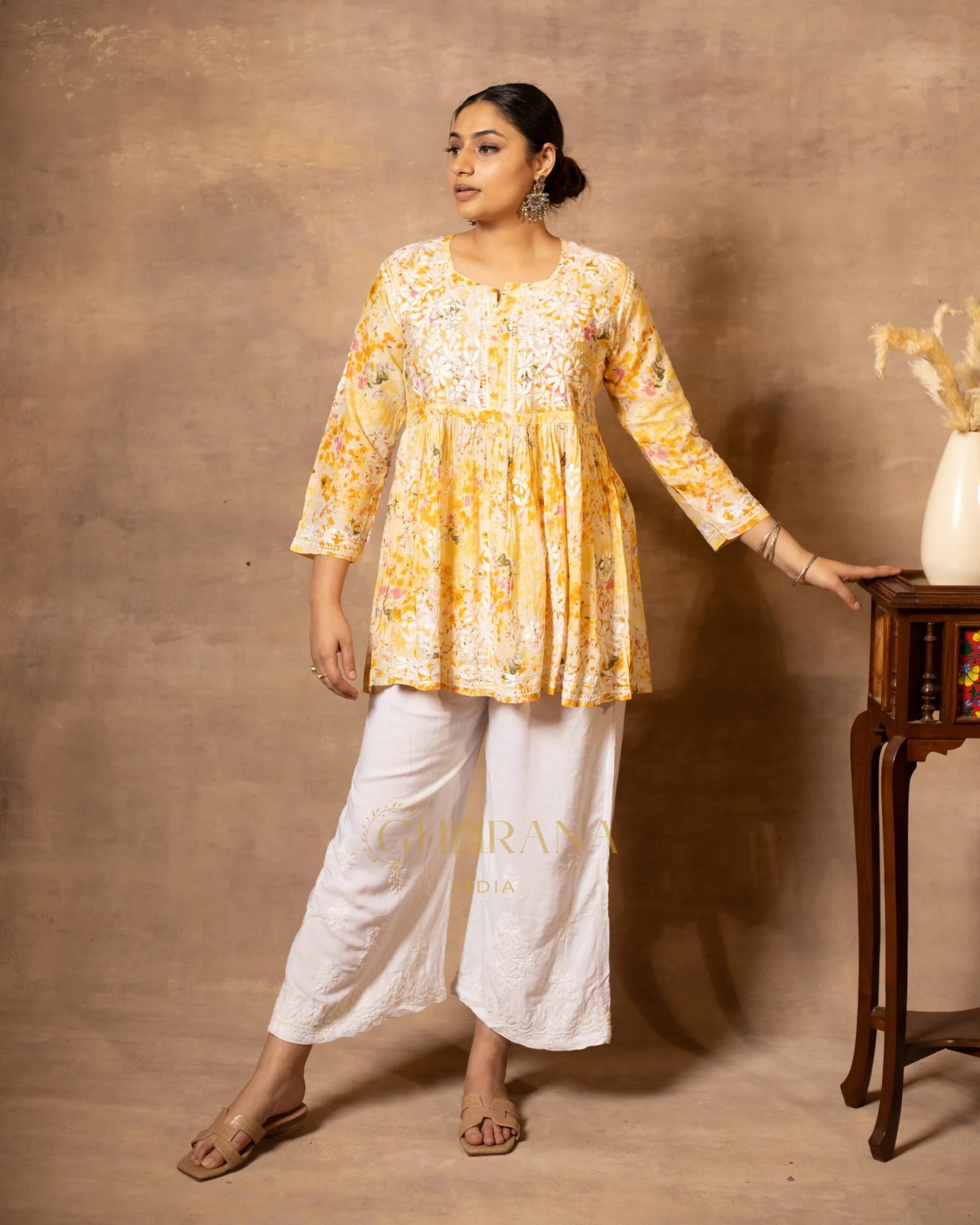 MulMul cotton printed fine embroidery chikankari Top