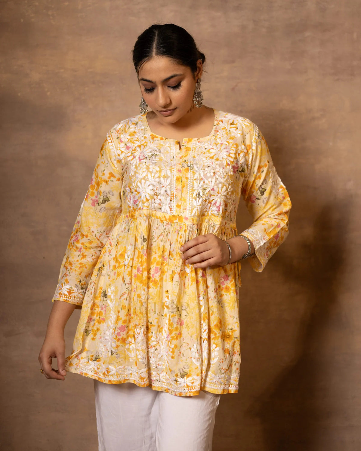 MulMul cotton printed fine embroidery chikankari Top