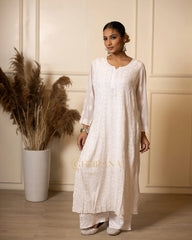 Kiara Georgette Chikankari Kurta in resham jaal and pastel Katdana