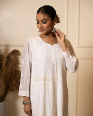 Kiara Georgette Chikankari Kurta in resham jaal and pastel Katdana