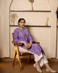 Ruhi Chanderi Chikankari Kurta with Bakhiya work-Purple