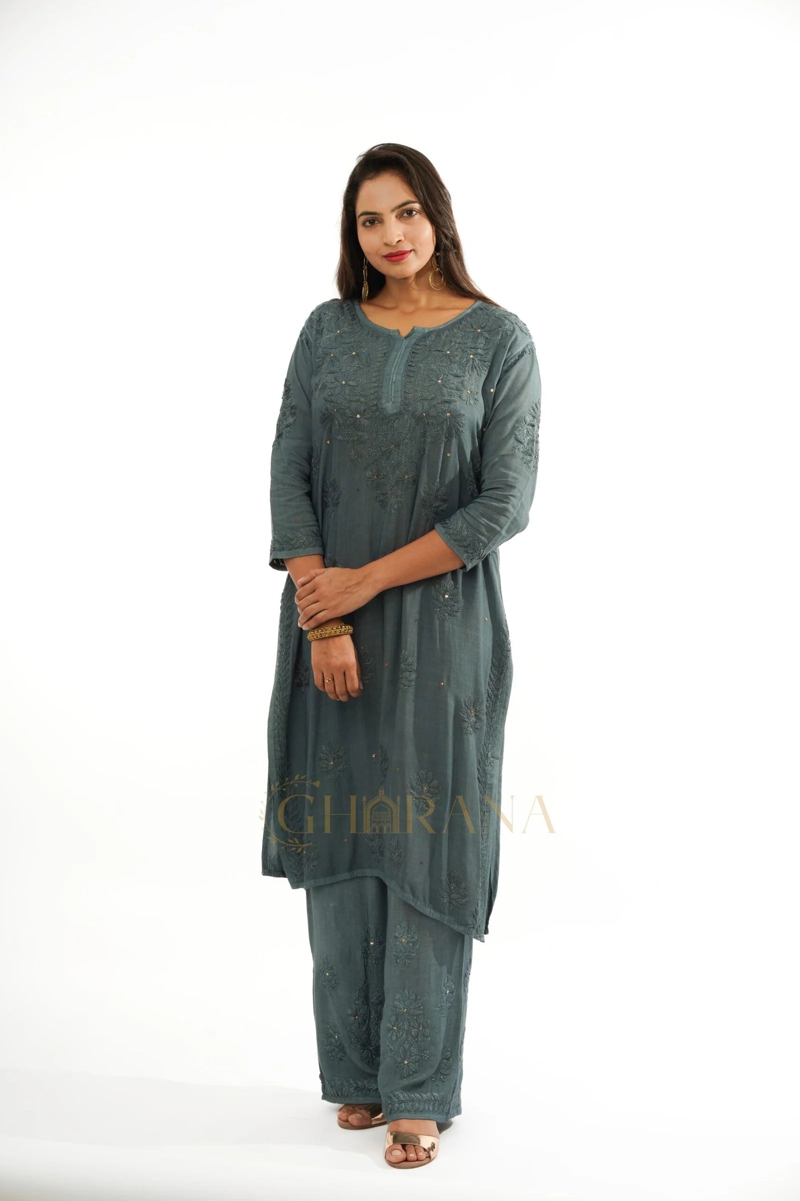 Rayon Chikankari with Mukaish work 2 PC set with Palazzo