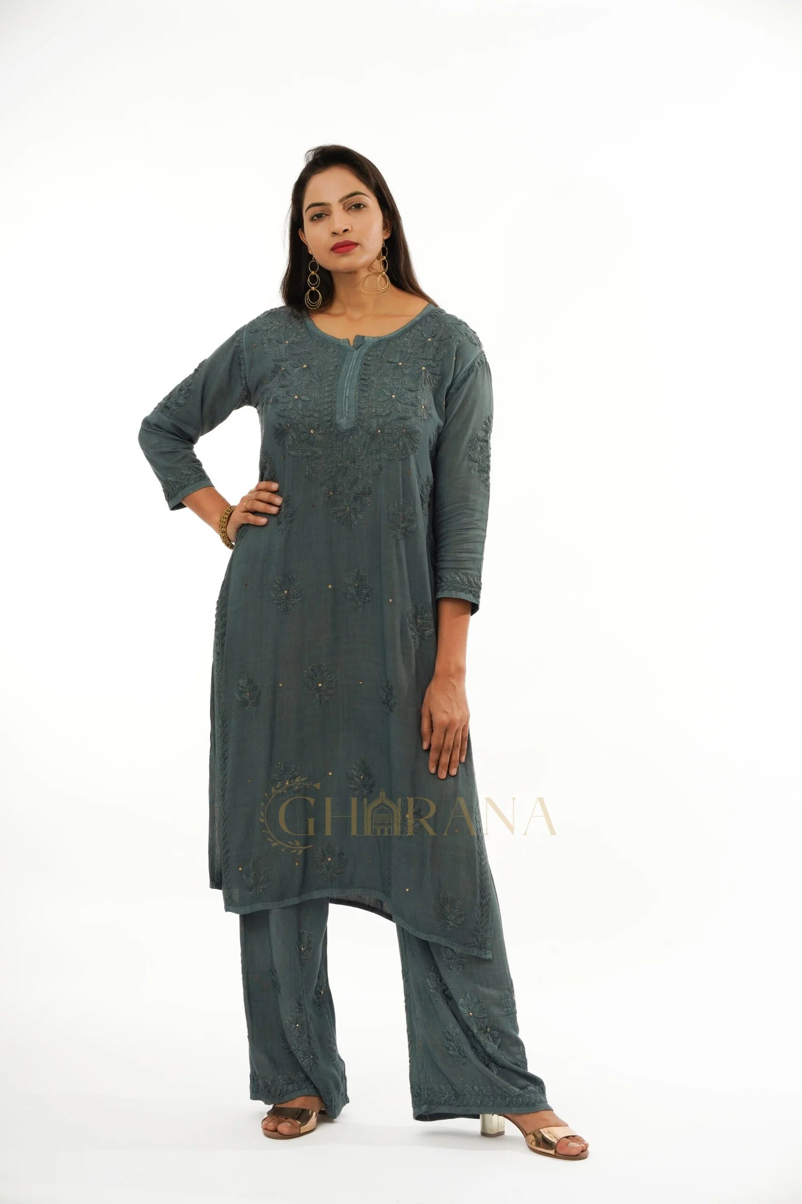 Rayon Chikankari with Mukaish work 2 PC set with Palazzo