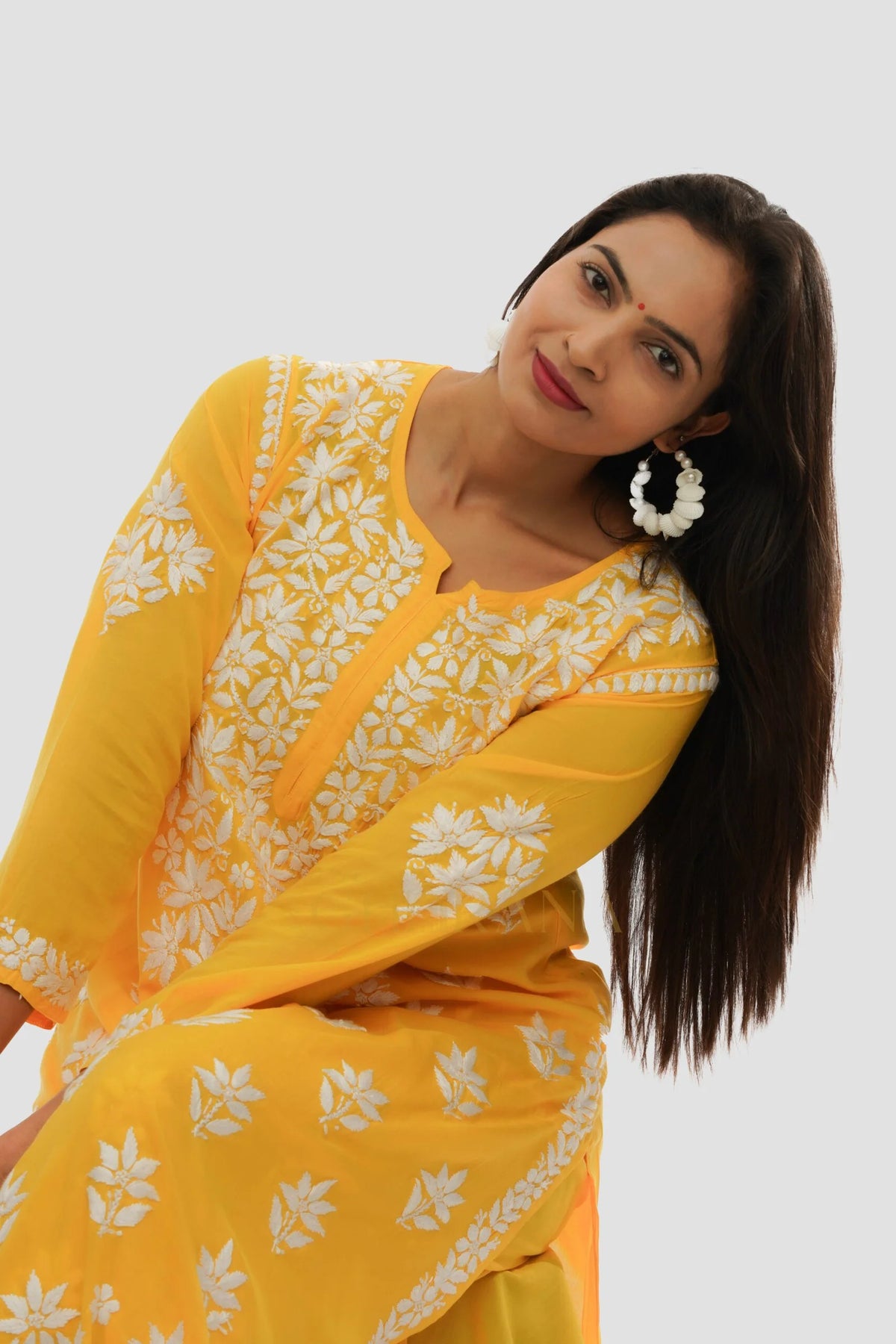 Premium Modal Chikankari with Heavy Embroidery 2 PC set with Palazzo – Yellow