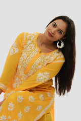Premium Modal Chikankari with Heavy Embroidery 2 PC set with Palazzo – Yellow
