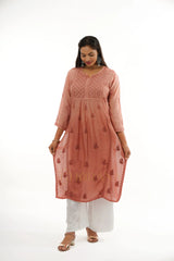 Ishani Chikankari Muslin Naira cut Kurta – Blush Pink
