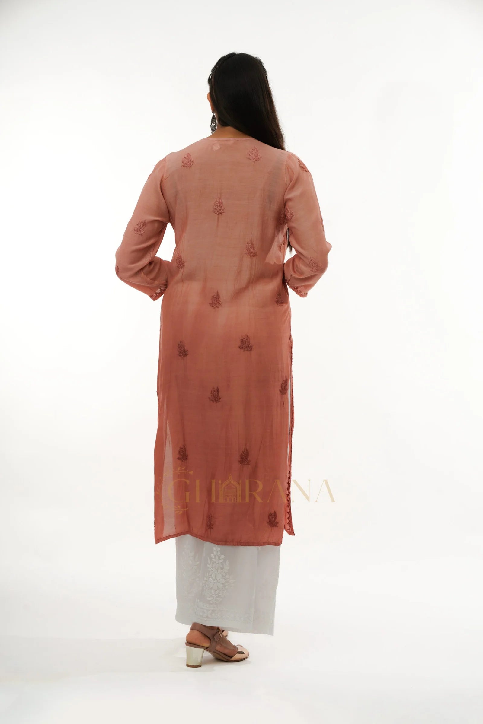 Ishani Chikankari Muslin Naira cut Kurta – Blush Pink