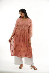 Ishani Chikankari Muslin Naira cut Kurta – Blush Pink