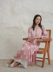 Myra Modal fine cotton chikan kari Kurta – Onion Pink