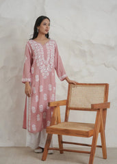 Myra Modal fine cotton chikan kari Kurta – Onion Pink