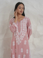 Myra Modal fine cotton chikan kari Kurta – Onion Pink
