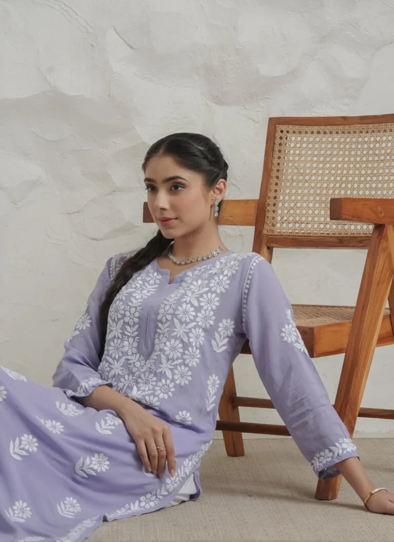 Myra Modal fine cotton Chikankari kari Kurta – Lavender