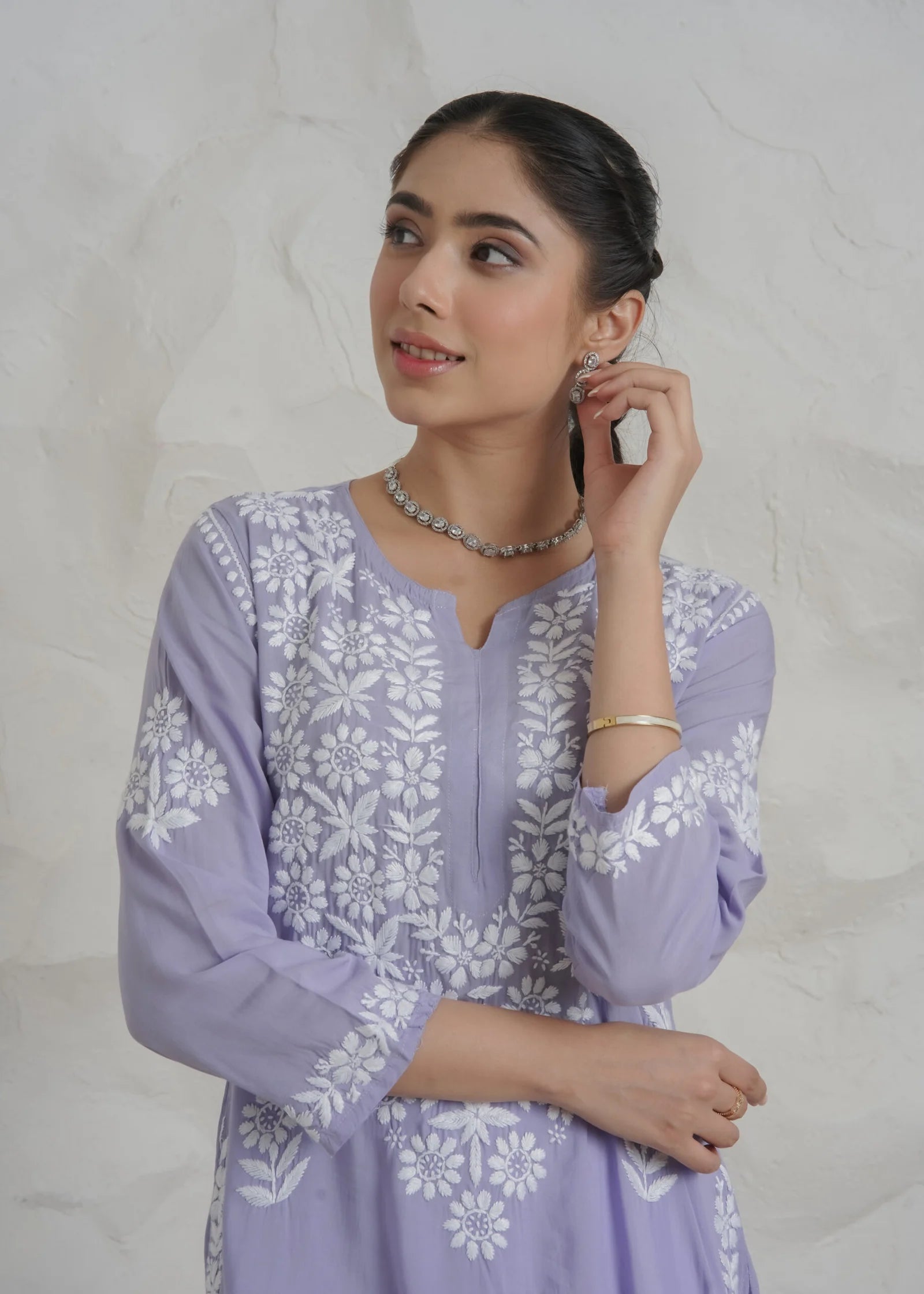 Myra Modal fine cotton Chikankari kari Kurta – Lavender