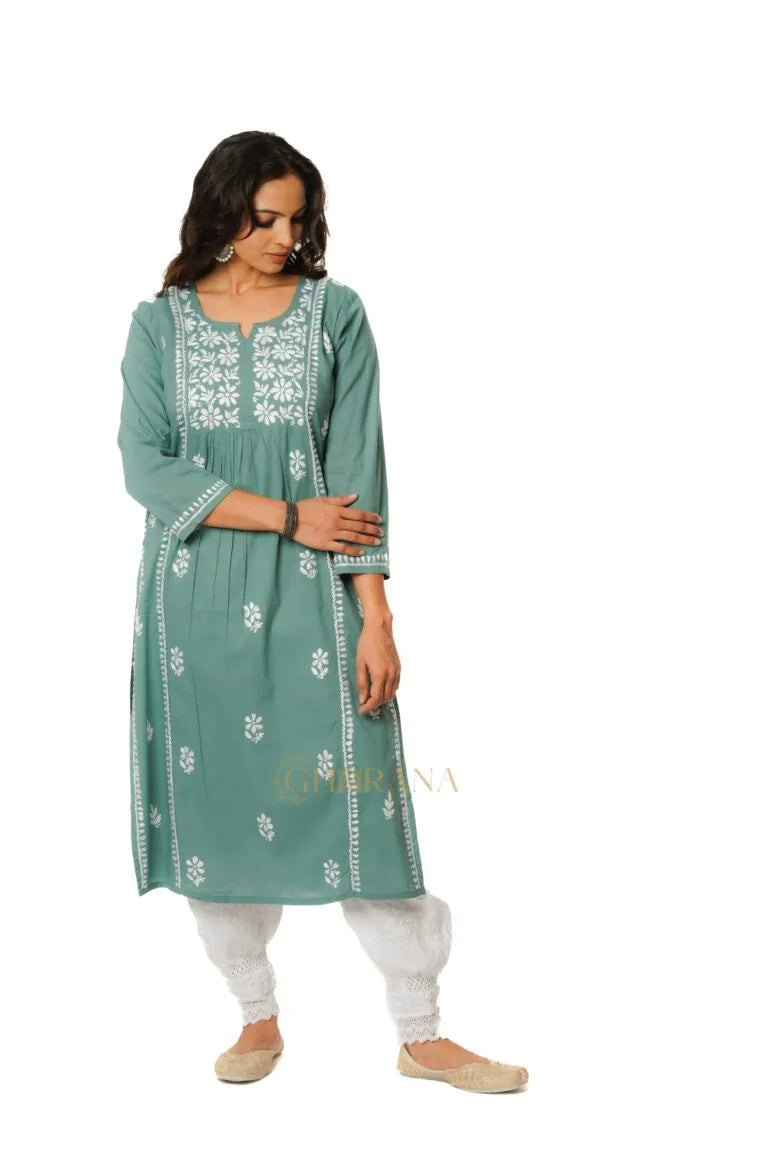 Lavanya Chikankari Cotton Naira cut Kurta