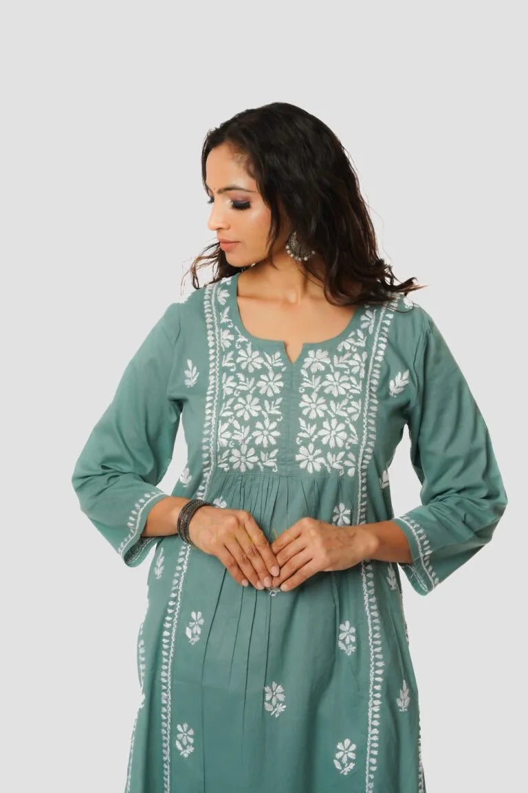 Lavanya Chikankari Cotton Naira cut Kurta
