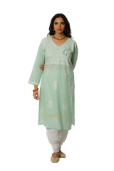 Meenakshi Chikankari Cotton Angrakha Style Kurta – Light Green