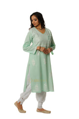 Meenakshi Chikankari Cotton Angrakha Style Kurta – Light Green