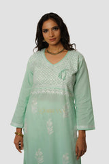 Meenakshi Chikankari Cotton Angrakha Style Kurta – Light Green