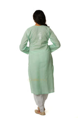 Meenakshi Chikankari Cotton Angrakha Style Kurta – Light Green