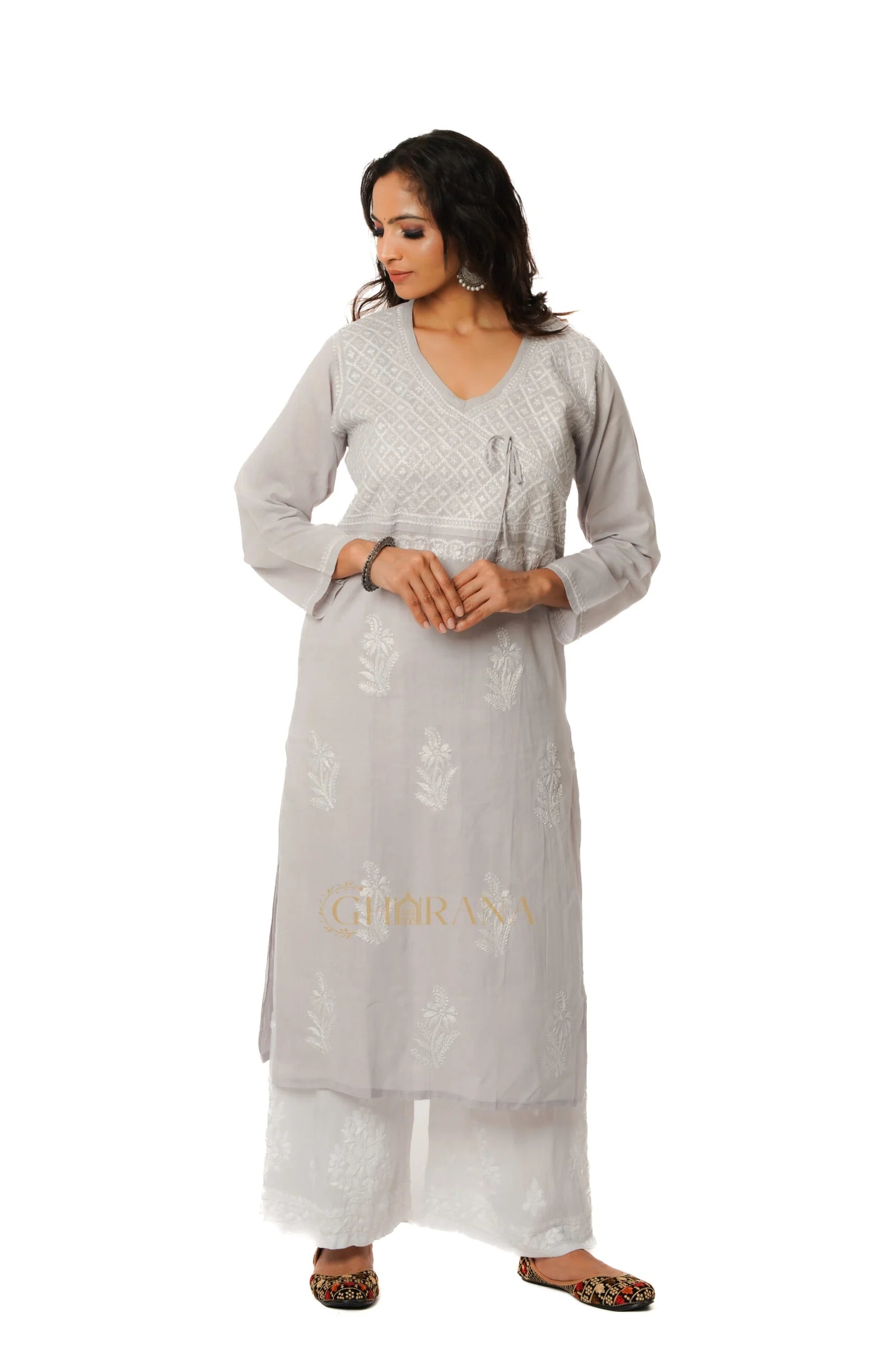 Meenakshi Chikankari Cotton Angrakha Style Kurta