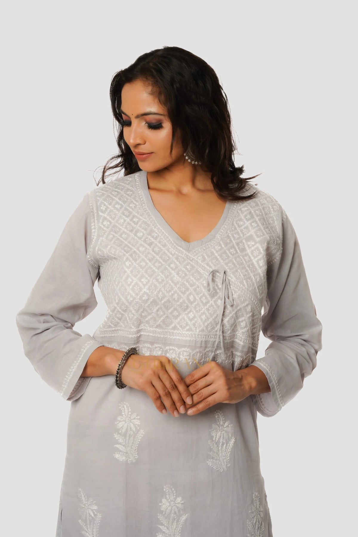Meenakshi Chikankari Cotton Angrakha Style Kurta
