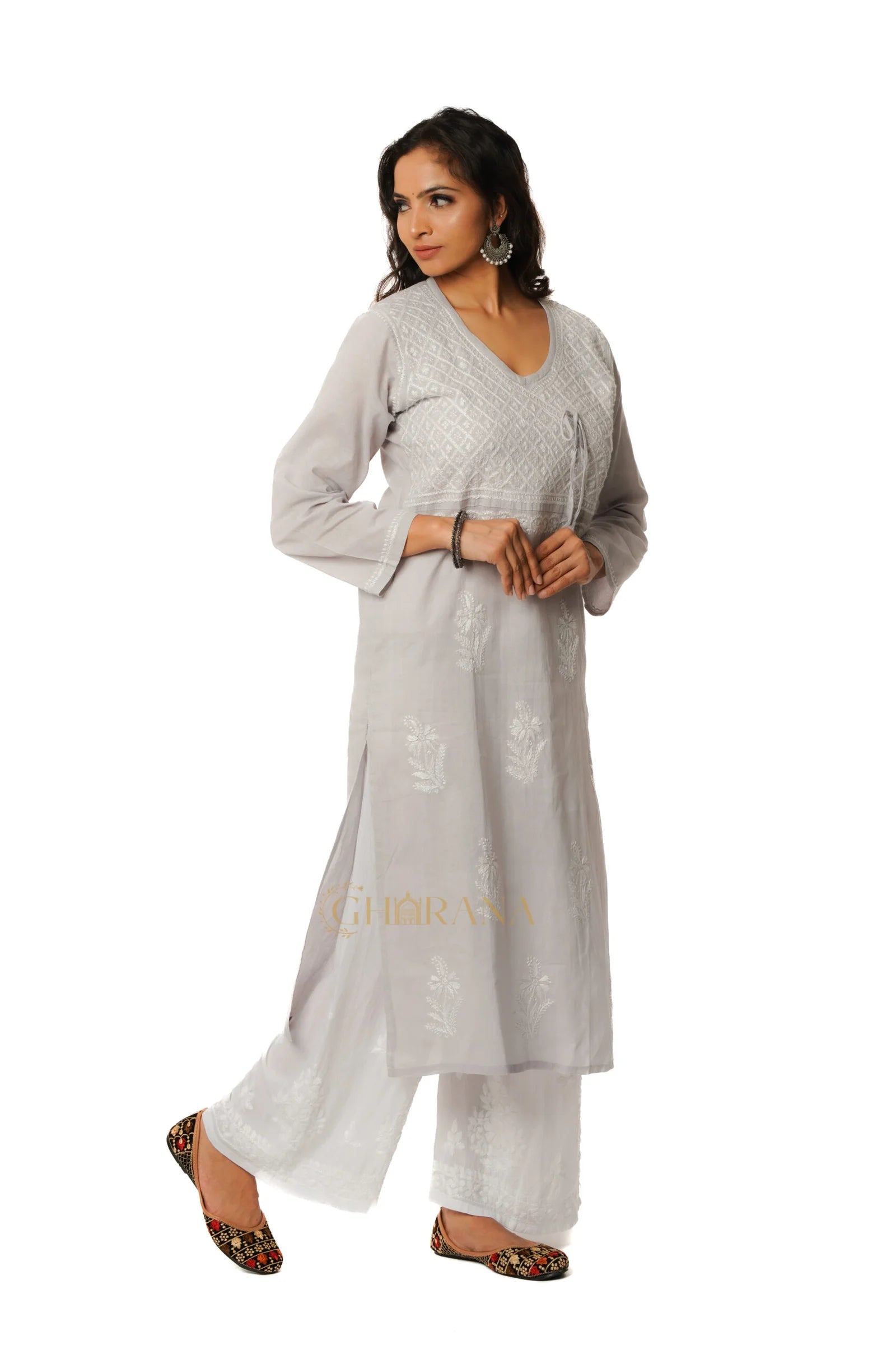 Meenakshi Chikankari Cotton Angrakha Style Kurta